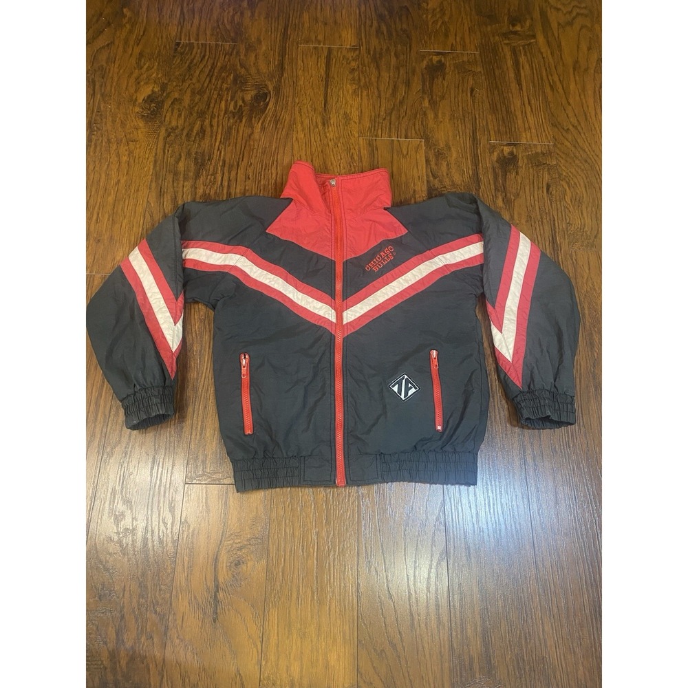 Vintage Chicago Bulls Kids Med Windbreaker Jacket Team Athletics Black Red NBA